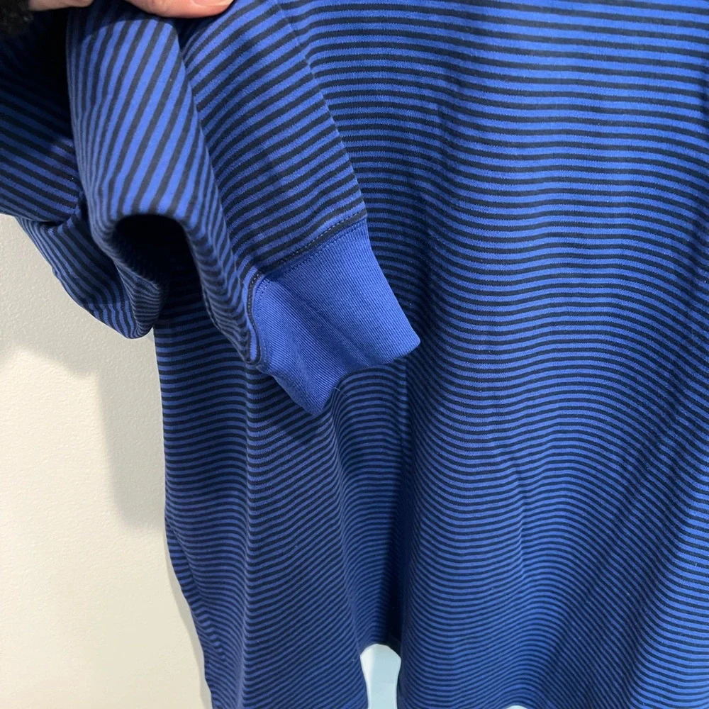 Lands’ End Blue Striped Men's Long Sleeve Polo Shirt Preppy Business Casual